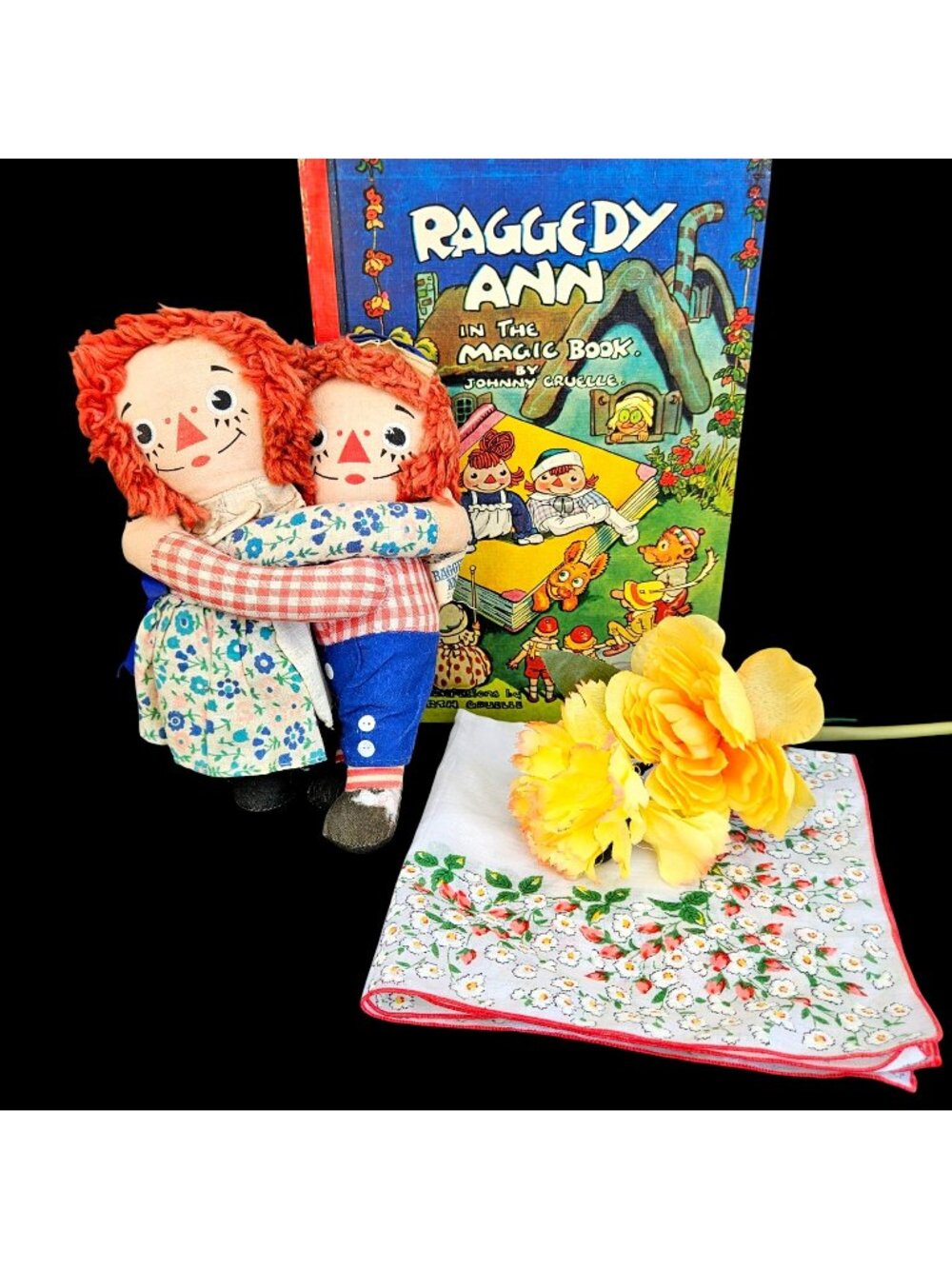 Vintage Raggedy Ann Andy Instant Collection Knickerbocker Dolls Book Hankie